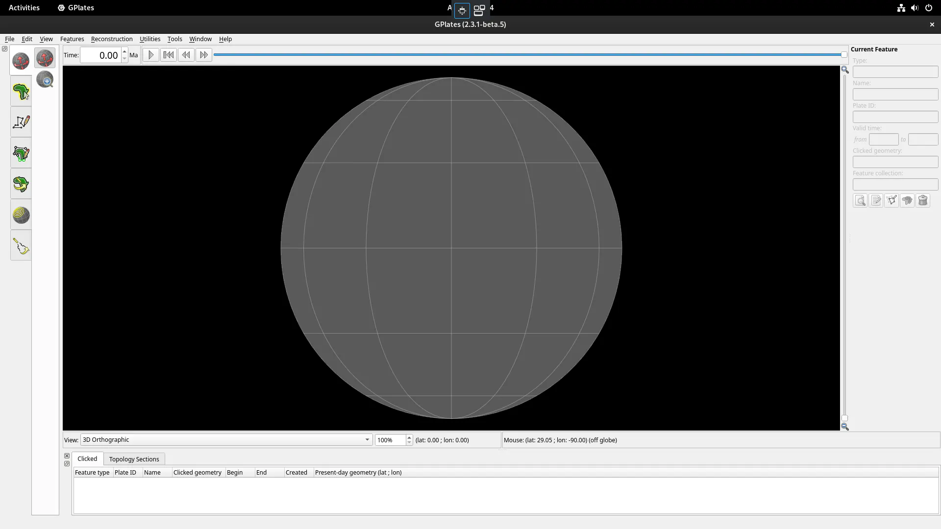 GPlates running on a Fedora 38 container in Fedora 38 Silverblue