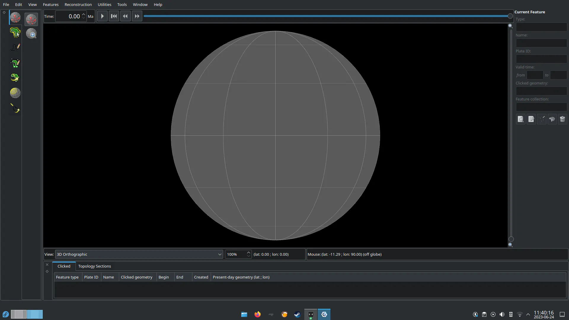 GPlates running on Fedora 38 KDE